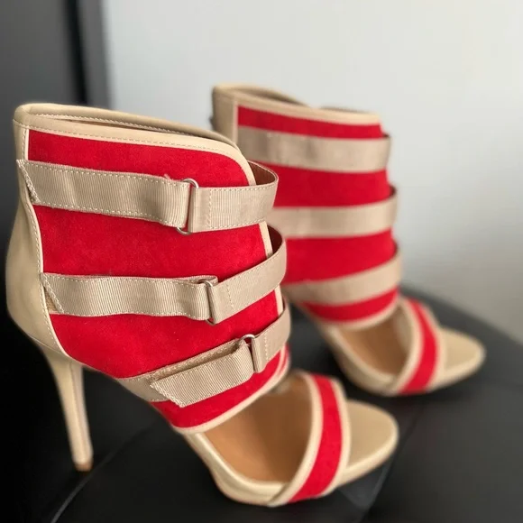 Brand New Women’s Heeled Sandals Red & Beige Size 9 - Picture 7 of 7